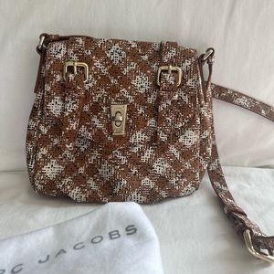 Marc Jacobs orange/brown and cream plaid leather crossbody purse